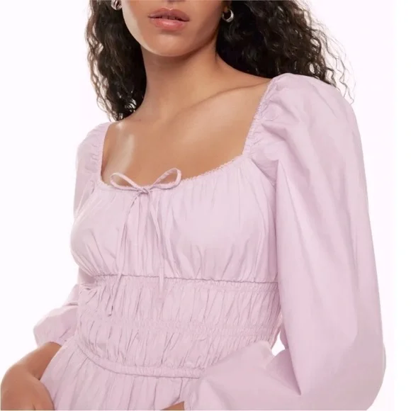 NWT Aritzia Wilfred Waters Poplin Jumpsuit Romper Smocked in Cloudy Lilac Medium - Picture 3 of 12